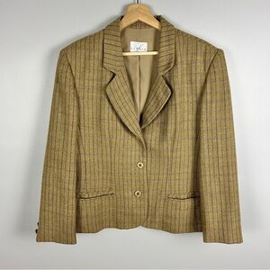VINTAGE Lambswool Tweed Pinstripe Blazer Size Large Golden Brown‎ Fall Autumn